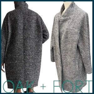 Oak + Fort Salt and Pepper Grey Wool Blend Boucle Oversized Slouch Coat (L)